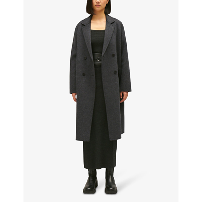 Shop Claudie Pierlot Women's Noir / Gris Double-sided Double-breasted Wool-blend Coat