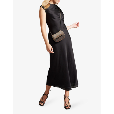 Shop Ted Baker Womens Black Akane Draped Satin Midaxi Dress