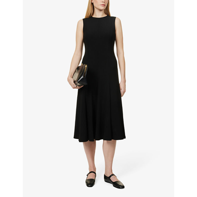 Shop Theory Sleeveless Round-neck Woven Midi Dress In Black