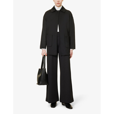 Shop Max Mara Womens Black Levante Wide-leg High-rise Stretch-woven Trousers
