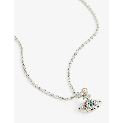 Shop Vivienne Westwood Jewellery Mayfair Rhodium-plated Brass And Cubic Zirconia Pendant Necklace In Rhodium / Emerald Cz