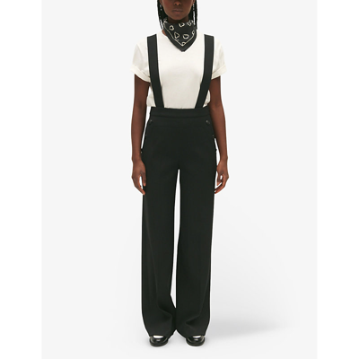 Shop Claudie Pierlot Women's Noir / Gris Detachable-braces High-rise Wide-leg Woven Trousers