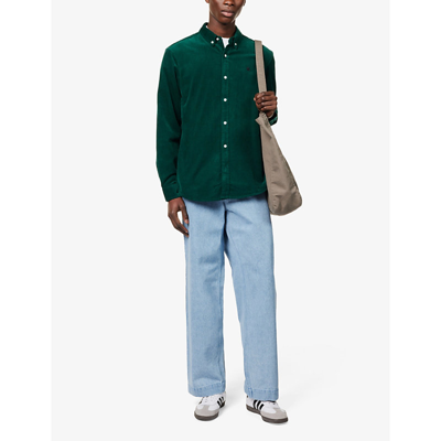 Shop Carhartt Wip Mens Chervil / Black Madison Brand-embroidered Cotton-corduroy Shirt