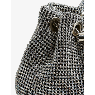 Shop Reiss Demi Crystal-embellished Woven Mini Bucket Bag In Silver