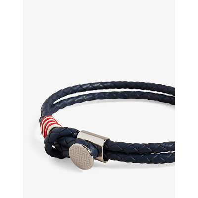 Shop Ted Baker Men's Vy Coen Double Woven-leather Bracelet In Navy