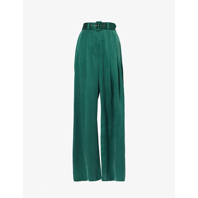 Shop Zimmermann Buckle-embellished Wide-leg High-rise Silk Trousers In Jade