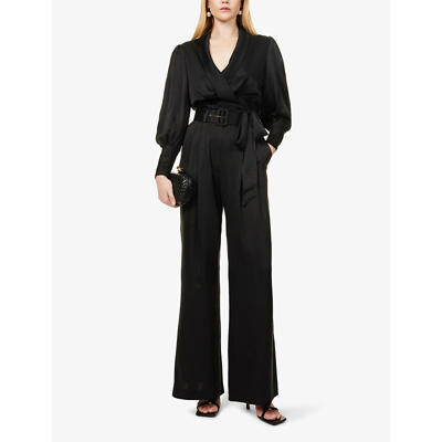 Shop Zimmermann Women's Black Buckle-embellished Wide-leg High-rise Silk Trousers