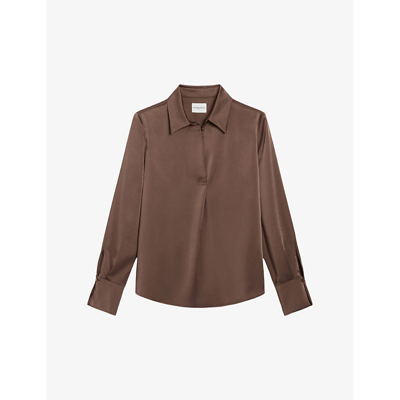 Shop Claudie Pierlot Women's Bruns Collar V-neck Satin Shirt