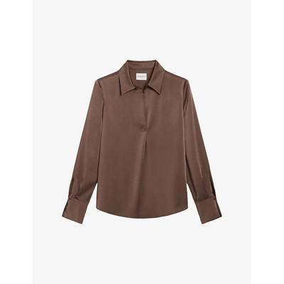 Claudie Pierlot Womens Bruns Collar V-neck Satin Shirt In Bruns