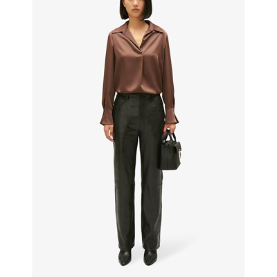 Claudie Pierlot Womens Bruns Collar V-neck Satin Shirt In Bruns