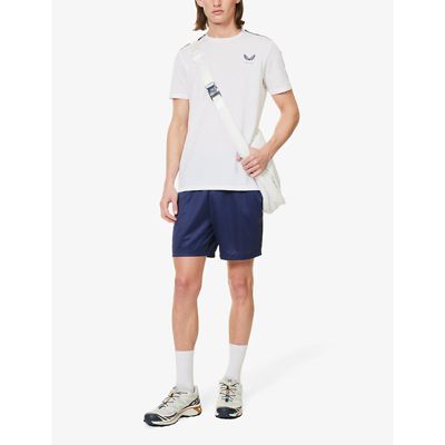 Shop Castore Brand-print Contrast-panel Mesh T-shirt In White / Navy