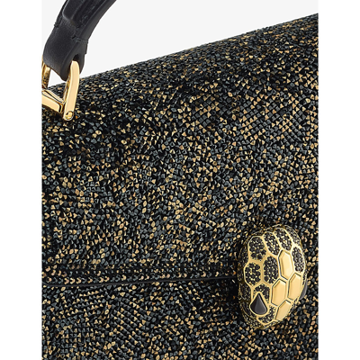 Shop Bvlgari Womens Black Serpenti Forever Suede Top-handle Bag