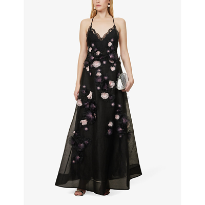 Shop Zimmermann Women's Black Pink Daisy Floral-embellished Linen And Silk-blend Maxi Dress