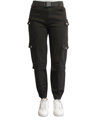 Shop Almost Famous Juniors' Baggy Belted Cargo Pants In Black