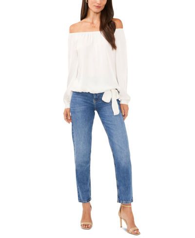 Shop Vince Camuto Women's Off-the-shoulder Tie-hem Blouse In New Ivory