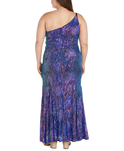 Shop Morgan & Company Trendy Plus Size Sequined One-shoulder Gown In Black,purlpe