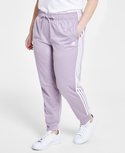 Shop Adidas Originals Women's Essentials Warm-up Slim Tapered 3-stripes Track Pants, Xs-4x In Preloved Fig,white