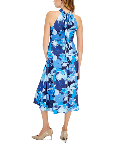 Shop Tahari Asl Women's Tie-back Sleeveless Midi Dress In Blue Multi