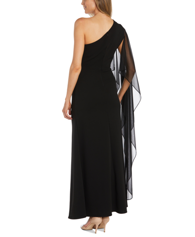 Shop Nightway Women's One-shoulder Cape Gown In Black