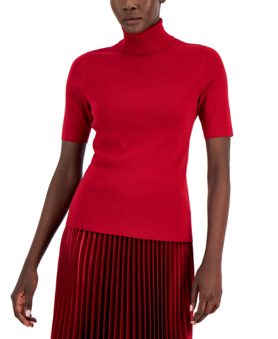 Shop Anne Klein Petite Elbow-sleeve Turtleneck Sweater In Titian Red