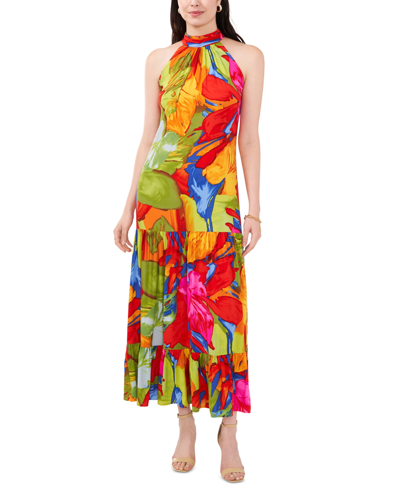 Shop Msk Women's Printed Halter Maxi Dress In Orange,multi