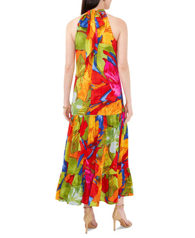 Shop Msk Women's Printed Halter Maxi Dress In Orange,multi