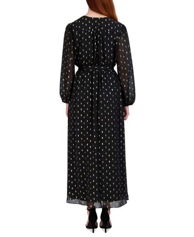 Shop Robbie Bee Women's Long-sleeve Chiffon A-line Dress In Black Gold