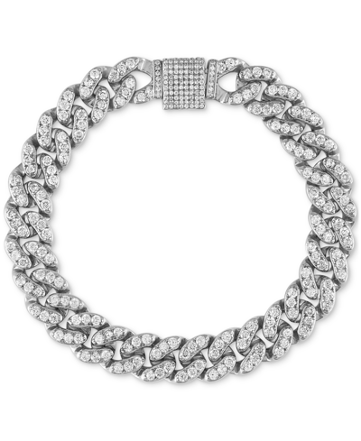 Shop Macy's Men's Cubic Zirconia Curb Link Chain Bracelet In Sterling Silver