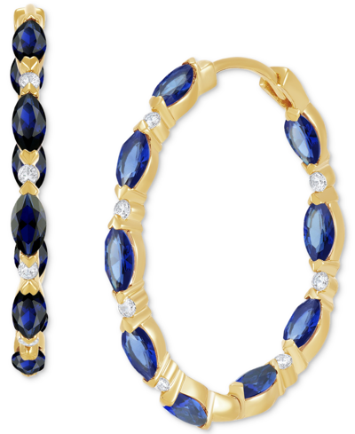Shop Macy's Emerald (3 Ct. T.w.) & White Topaz (1/4 Ct. T.w.) Marquise In & Out Small Hoop Earrings In 14k Gold, In Sapphire