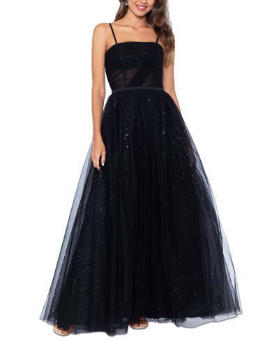 Shop Betsy & Adam Women's Glittered Mesh Ball Gown In Black