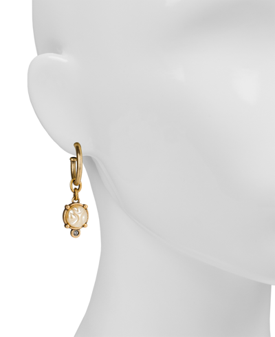 Shop Patricia Nash Gold-tone Pave & Imitation Pearl Charm Hoop Earrings In Antique Gold