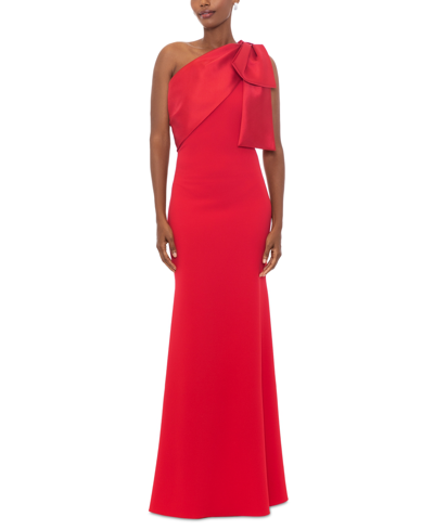 Shop Betsy & Adam Women's Bow-trimmed One-shoulder Gown In Red