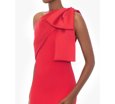 Betsy & Adam Bow One-shoulder Crepe Mermaid Gown In Red