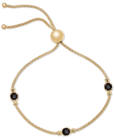Shop Macy's Onyx Popcorn Link Bolo Bracelet In 14k Gold-plated Sterling Silver (also In Lapis Lazuli, & Turquois
