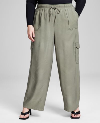 Shop And Now This Trendy Plus Size Drawstring-waist Cargo Pants In Crushed Oregano