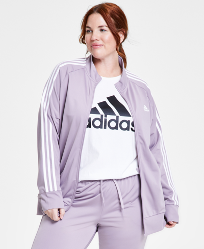 Shop Adidas Originals Women's 3-stripe Tricot Track Jacket, Xs-4x In Preloved Fig,white