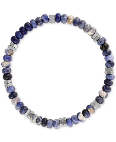 Shop Esquire Men's Jewelry Sodalite Bead Stretch Bracelet In Sterling Silver, Created For Macy's