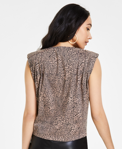 Shop Bar Iii Women's Printed Cotton Pleated-shoulder Top, Created For Macy's In Hannah Chth A