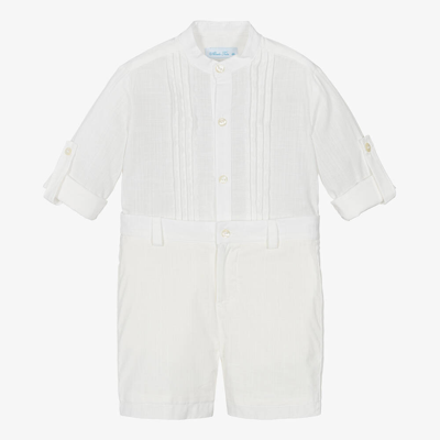 Shop Abuela Tata Boys Ivory Cotton Shirt & Shorts Set