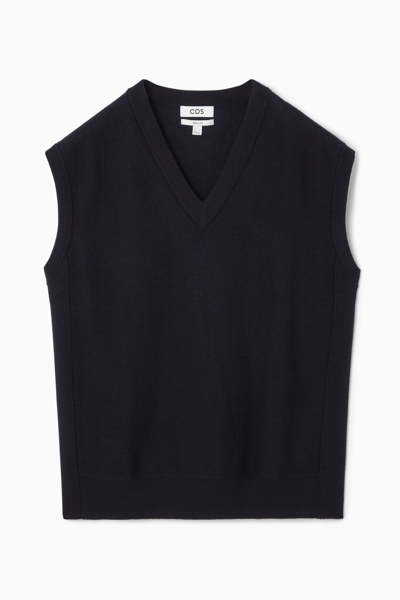 Shop Cos V-neck Boiled-wool Tank In Blue