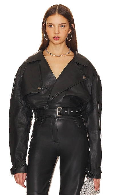 Shop Nbd Oversized Leather Motorcycle Jacket In Black