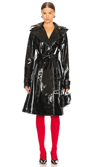 Shop Laquan Smith Patent Leather Trench Coat In Black