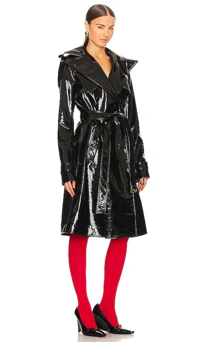 Shop Laquan Smith Patent Leather Trench Coat In Black