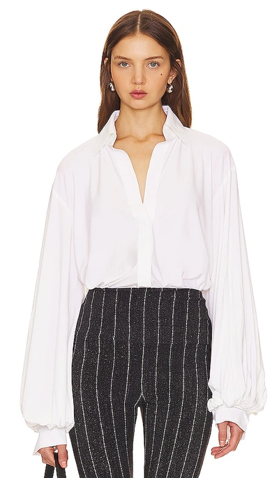 Shop Norma Kamali Full Sleeve Shirt With Collar In Snow White