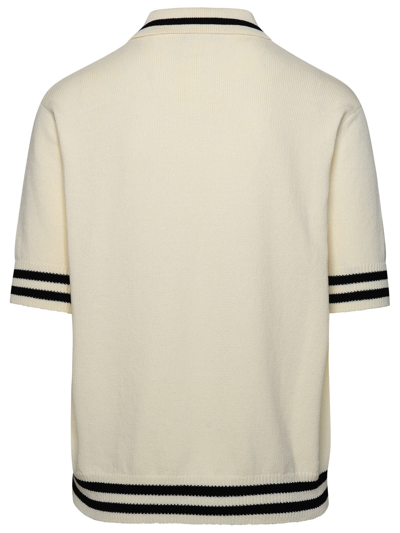 Shop Balmain Man  ' Iconica' Ivory Cotton Blend Polo Shirt In Cream