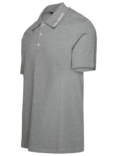 Shop Balmain Man  Grey Cotton Polo Shirt In Gray