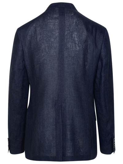 Shop Dolce & Gabbana Man  Navy Linen Blazer In Blue