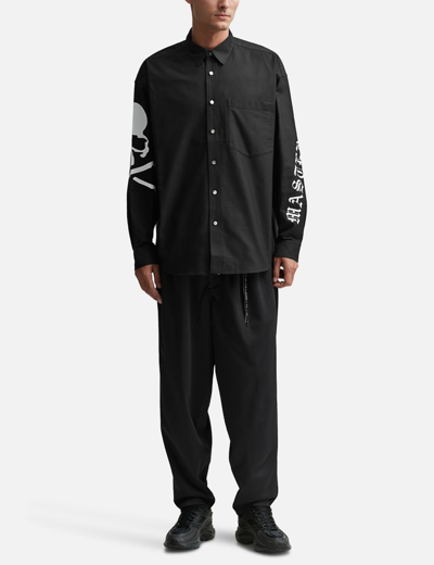 Shop Mastermind Japan Loose Fit Cotton Long Sleeve Shirt In Black