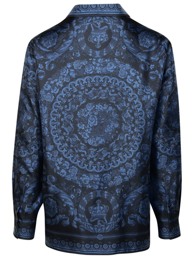 Shop Versace Man  'barocco' Blue Silk Shirt