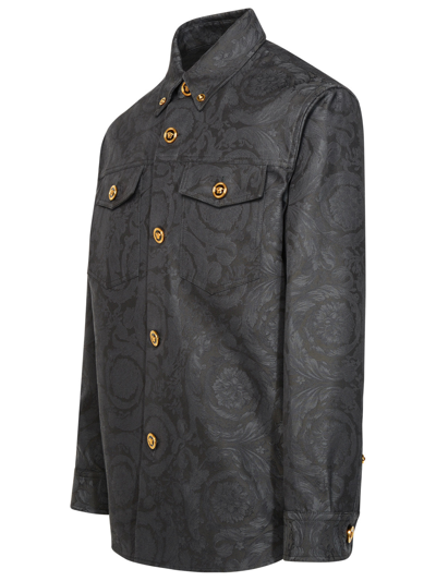 Shop Versace Man  'barocco' Anthracite Cotton Shirt In Gray